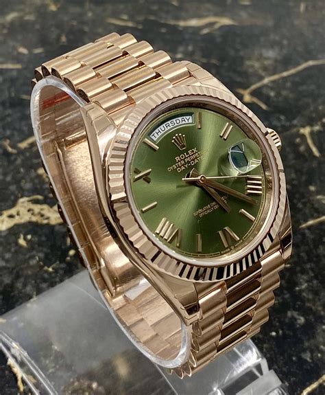 rolex day date rosegold green|rolex day date 40 228235.